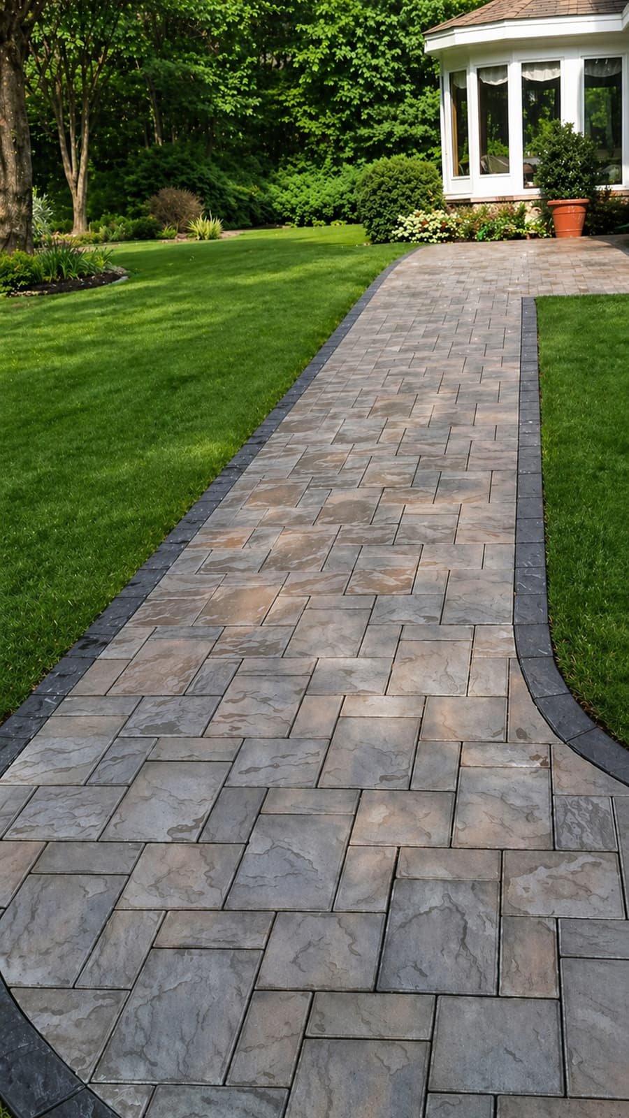 Paver surface photographed close up, showing joint lines and surface level