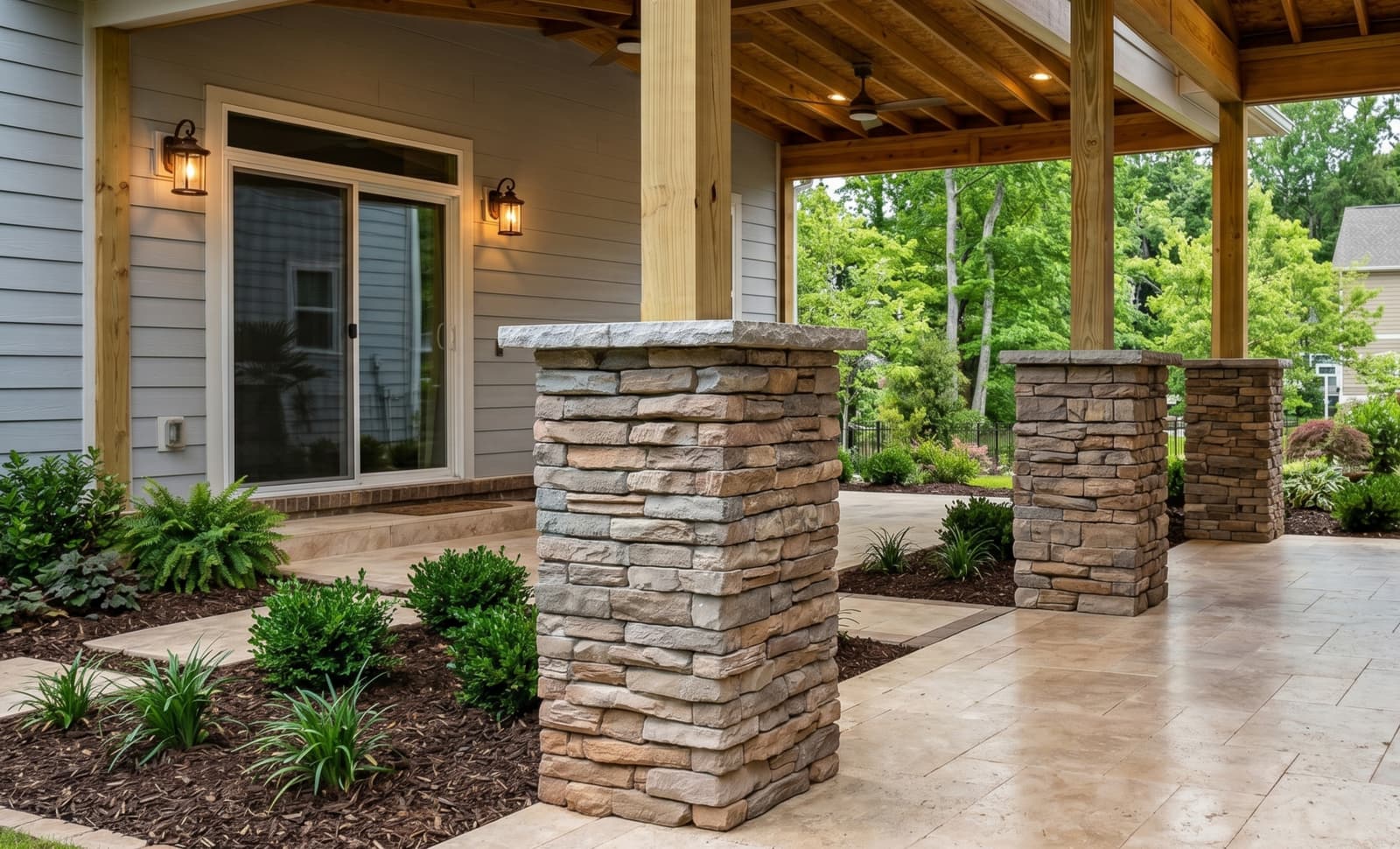 Natural stone columns with capstones, an example of engineered masonry work