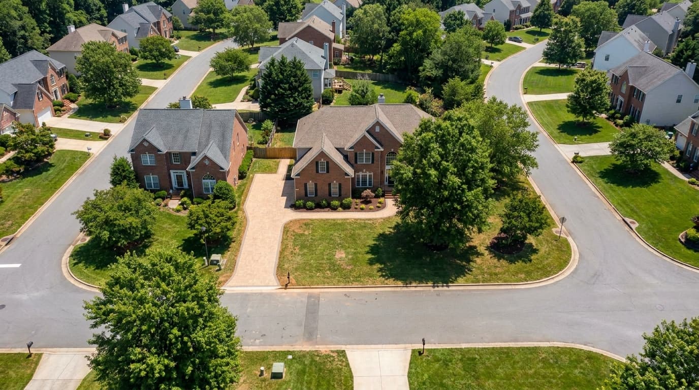Charlotte residential street showing a new paver driveway set back from the curb